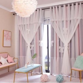 Nordic Simple Hollow Star Princess Wind Bedroom Blackout Curtains (Option: Pink grey-3mx2.7m hook)