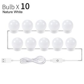 Makeup Mirror Bulb Usb Three-Color Touch Dimming Bathroom Mirror Front Light Led Mirror Light (Option: 10Strings-White-USB)