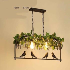 Walnut Chandelier Iron Bar Plant Bird Restaurant (Option: Retro rust color-220V-2head 4bird green plants)