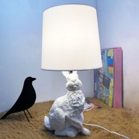 Bedroom Bedside Lamp Living Room Children's Room Study Resin Animal Rabbit Decorative Table Lamp (Color: White)