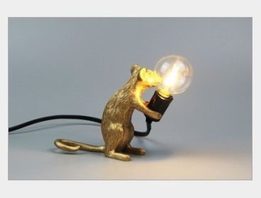 Resin Animal Mini Mouse Decorative Lamp (Option: With Light Source-Golden Sitting Mouse)