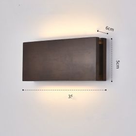 Solid Wood Wall Lamp Bedside Porch Hallway Balcony New Chinese Style (Option: Walnut color-Rectangular 35x15CM 12W-warm light)