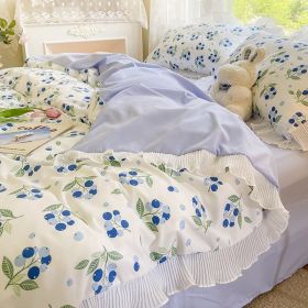 Washed Cotton Small Floral Quilt Cover, Four Piece Bed Sheet Set (Option: )