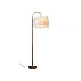 LED White Feather Gold Decorative Curved Floor Lamp (Option: Gold-Tricolor light source-EU)