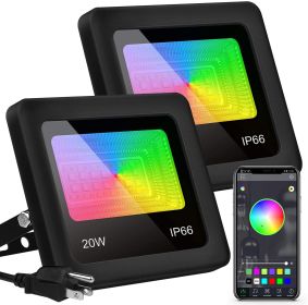 20W Rgb Bluetooth Dual Color Intelligent Voice Timing Flood Light Outdoor (size: RGB warm natural white light-US)