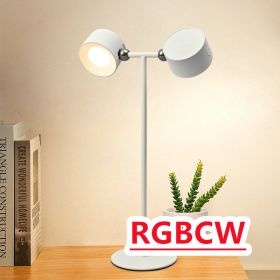 Magnetic Touchable LED USB Rechargeable Table Lamp 360 Rotate Cordless Remote Control Desk Lights Home Bedroom Wall Night Lamp (size: White-Double Head Lamp-RGBCW)