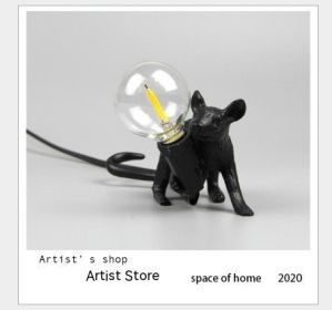 Resin Animal Mini Mouse Decorative Lamp (Option: EU Without Light Source-Black Lying Mouse)