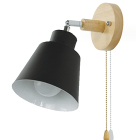 Wooden Zipper Bedside Wall Lamp (Option: Black-With switch-without light source)