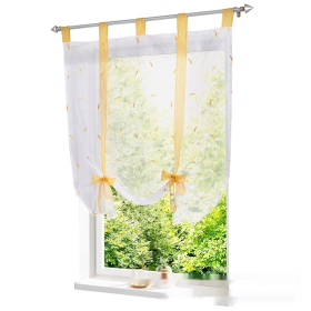 Embroidered Pastoral Adjustable Curtain Rod Ribbon Roman Window Screen (Option: Yellow-80 × 140cm)