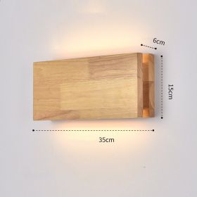 Solid Wood Wall Lamp Bedside Porch Hallway Balcony New Chinese Style (Option: Wood color-Rectangular 35x15CM 12W-warm light)