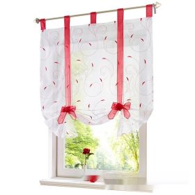 Embroidered Pastoral Adjustable Curtain Rod Ribbon Roman Window Screen (Option: Red-100 × 140cm)