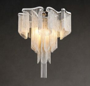 Nordic Light Luxury Tassel Aluminum Chain Living Room Ceiling (Option: Silver-warm light-60x70cm)